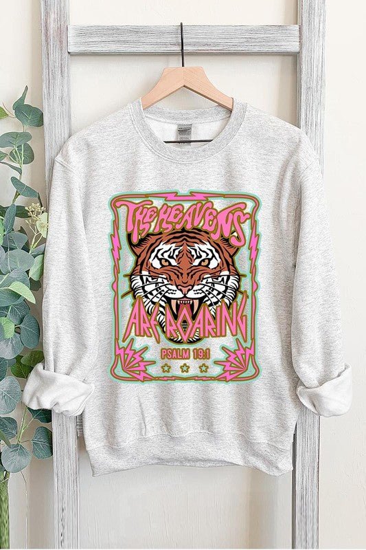 Heavens Roaring Tiger Graphic Fleece Sweatshirts - Happily Ever Atchison Shop Co.