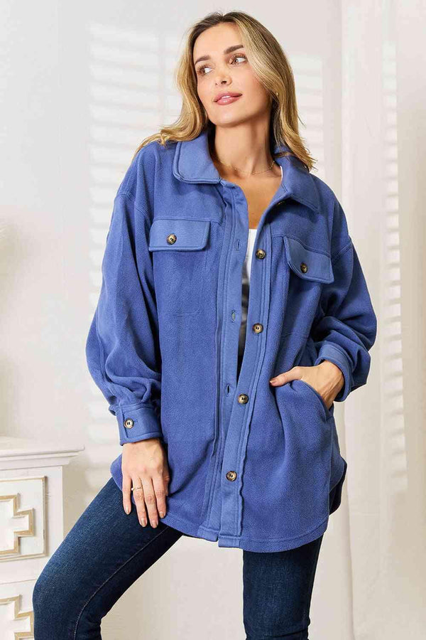 Heimish Cozy Girl Full Size Button Down Shacket - Happily Ever Atchison Shop Co.