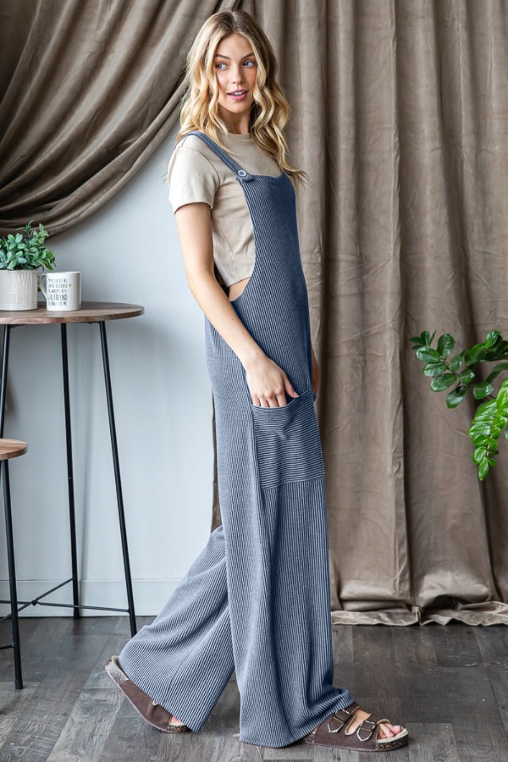 Heimish Full Size Ribbed Front Pocket Sleeveless Jumpsuit - Happily Ever Atchison Shop Co.