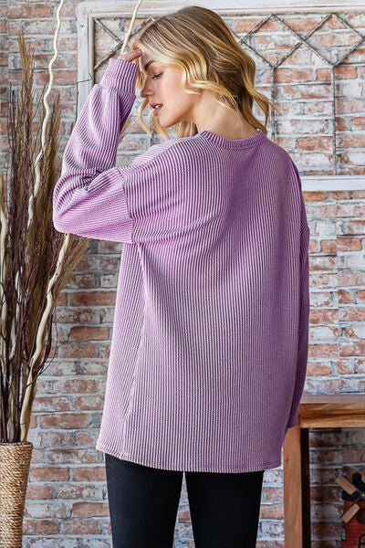 Heimish Full Size Round Neck Dropped Shoulder Blouse - Happily Ever Atchison Shop Co.