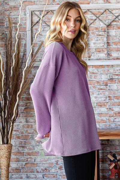 Heimish Full Size Round Neck Dropped Shoulder Blouse - Happily Ever Atchison Shop Co.