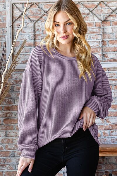 Heimish Full Size Round Neck Dropped Shoulder Blouse - Happily Ever Atchison Shop Co.