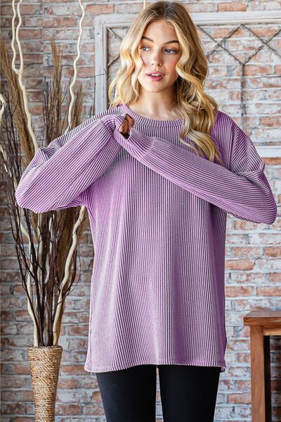 Heimish Full Size Round Neck Dropped Shoulder Blouse - Happily Ever Atchison Shop Co.