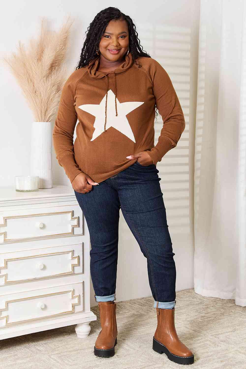 Heimish Full Size Star Graphic Hooded Sweater - Happily Ever Atchison Shop Co.