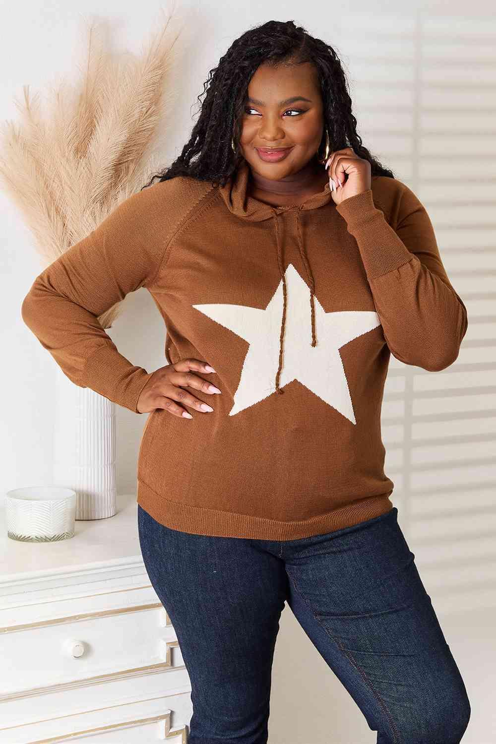 Heimish Full Size Star Graphic Hooded Sweater - Happily Ever Atchison Shop Co.