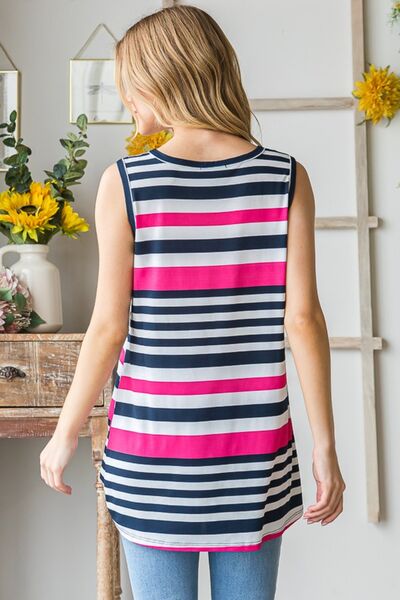 Heimish Full Size Striped Twist Knot Round Neck Tank - Happily Ever Atchison Shop Co.
