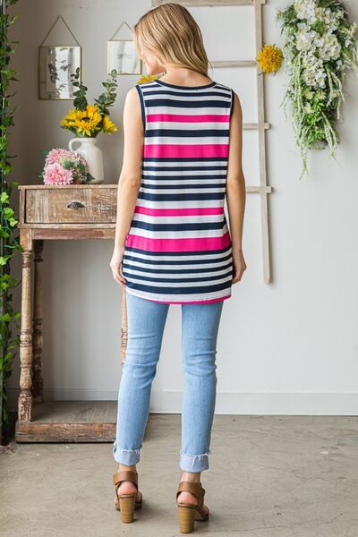 Heimish Full Size Striped Twist Knot Round Neck Tank - Happily Ever Atchison Shop Co.