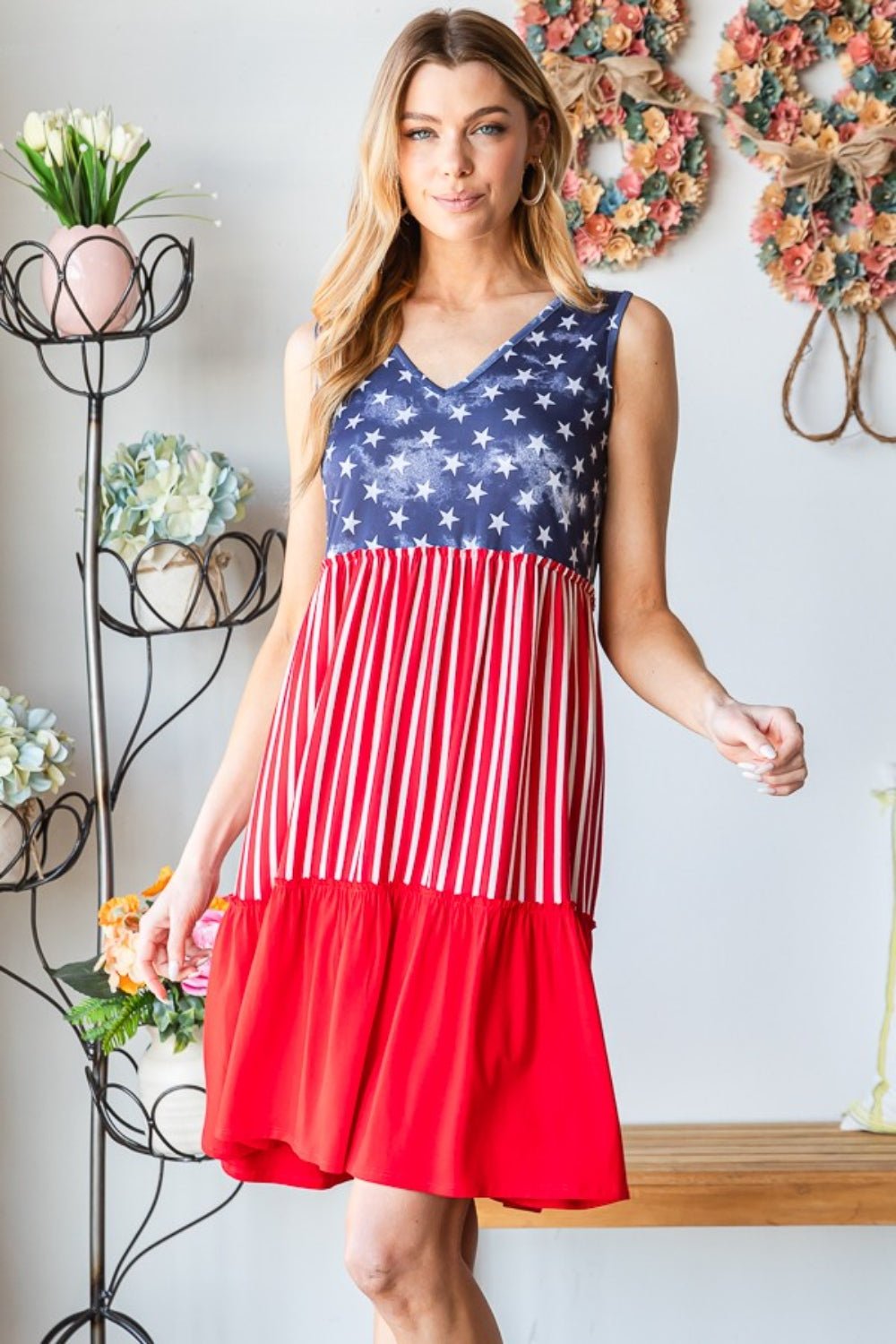 Heimish Full Size US Flag Theme Contrast Tank Dress - Happily Ever Atchison Shop Co.