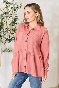 Heimish Full Size Waffle - Knit Button Down Blouse - Happily Ever Atchison Shop Co.