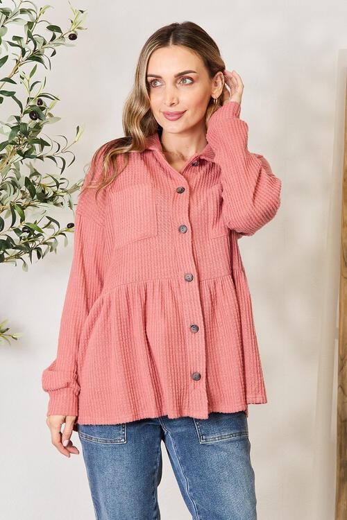 Heimish Full Size Waffle - Knit Button Down Blouse - Happily Ever Atchison Shop Co.
