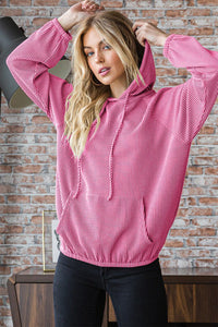 Heimish Ribbed Long Sleeve Hoodie with Kangaroo Pocket - Happily Ever Atchison Shop Co.