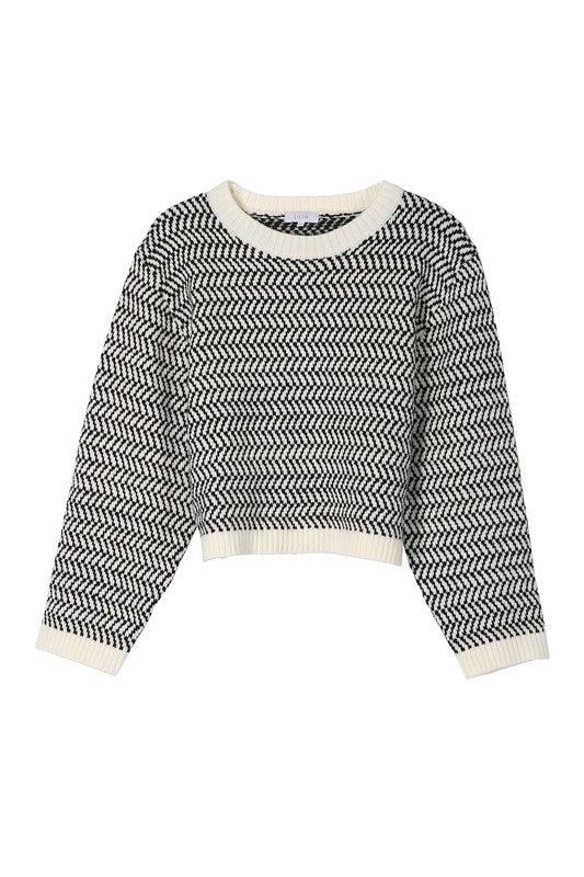 Herringbone Pattern Crew Neck Sweater - Happily Ever Atchison Shop Co.