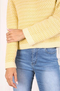 Herringbone Pattern Crew Neck Sweater - Happily Ever Atchison Shop Co.