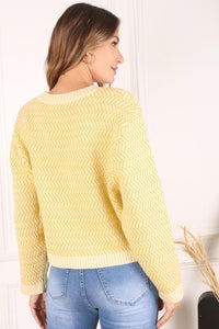 Herringbone Pattern Crew Neck Sweater - Happily Ever Atchison Shop Co.