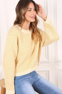 Herringbone Pattern Crew Neck Sweater - Happily Ever Atchison Shop Co.