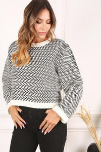 Herringbone Pattern Crew Neck Sweater - Happily Ever Atchison Shop Co.