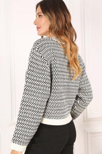 Herringbone Pattern Crew Neck Sweater - Happily Ever Atchison Shop Co.