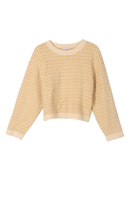 Herringbone Pattern Crew Neck Sweater - Happily Ever Atchison Shop Co.