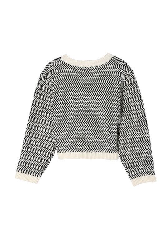 Herringbone Pattern Crew Neck Sweater - Happily Ever Atchison Shop Co.