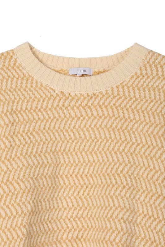 Herringbone Pattern Crew Neck Sweater - Happily Ever Atchison Shop Co.
