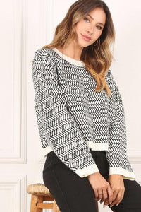 Herringbone Pattern Crew Neck Sweater - Happily Ever Atchison Shop Co.