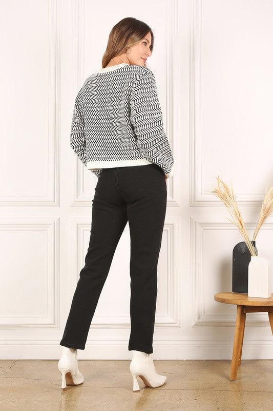 Herringbone Pattern Crew Neck Sweater - Happily Ever Atchison Shop Co.