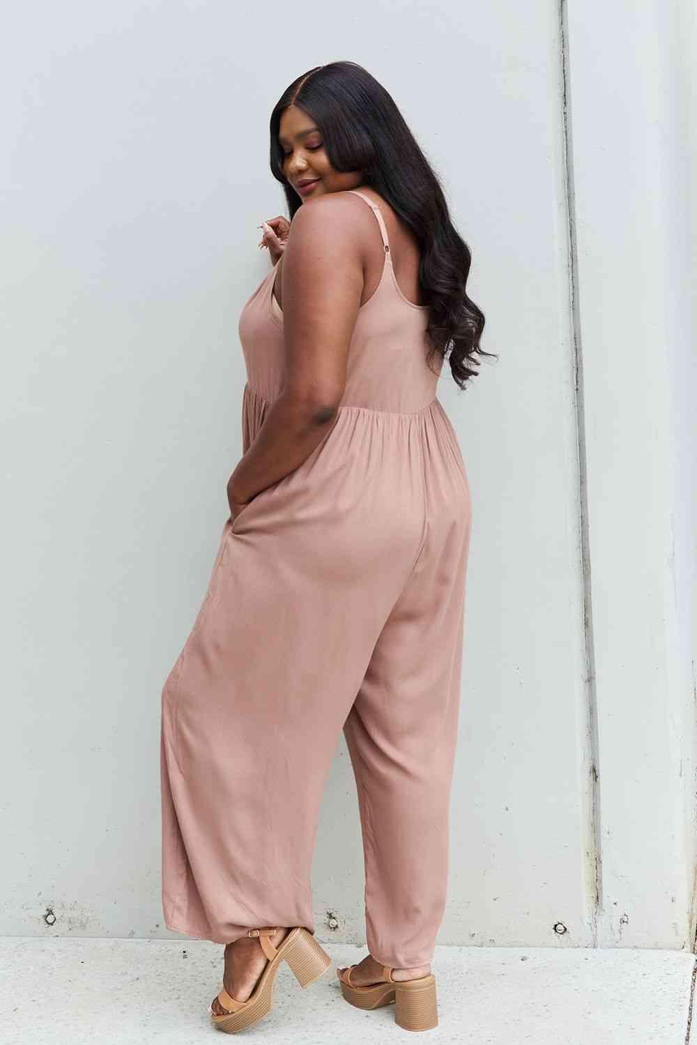 HEYSON All Day Full Size Wide Leg Button Down Jumpsuit in Mocha - Happily Ever Atchison Shop Co.