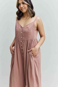 HEYSON All Day Full Size Wide Leg Button Down Jumpsuit in Mocha - Happily Ever Atchison Shop Co.