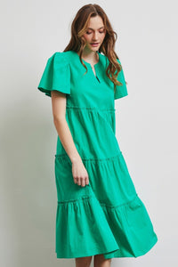 HEYSON Full Size Cotton Poplin Ruffled Tiered Midi Dress - Happily Ever Atchison Shop Co.