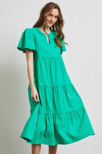 HEYSON Full Size Cotton Poplin Ruffled Tiered Midi Dress - Happily Ever Atchison Shop Co.