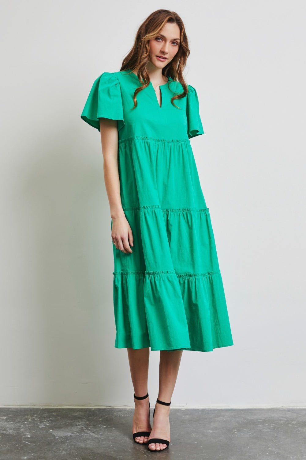 HEYSON Full Size Cotton Poplin Ruffled Tiered Midi Dress - Happily Ever Atchison Shop Co.