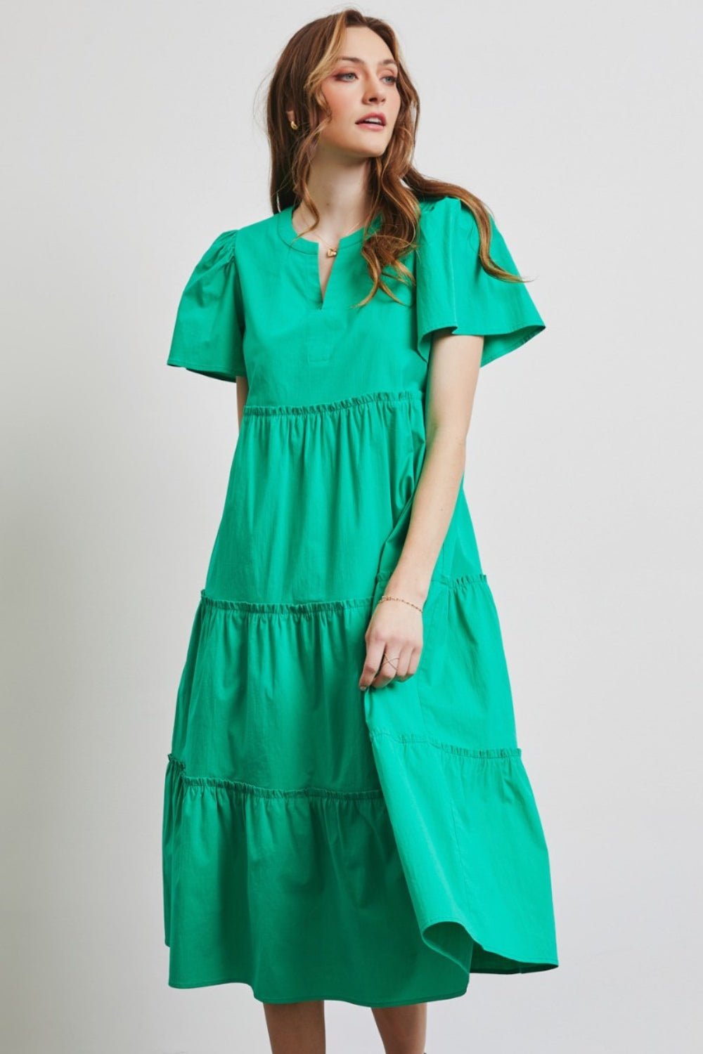 HEYSON Full Size Cotton Poplin Ruffled Tiered Midi Dress - Happily Ever Atchison Shop Co.
