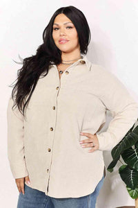 HEYSON Full Size Oversized Corduroy Button - Down Tunic Shirt with Bust Pocket - Happily Ever Atchison Shop Co.