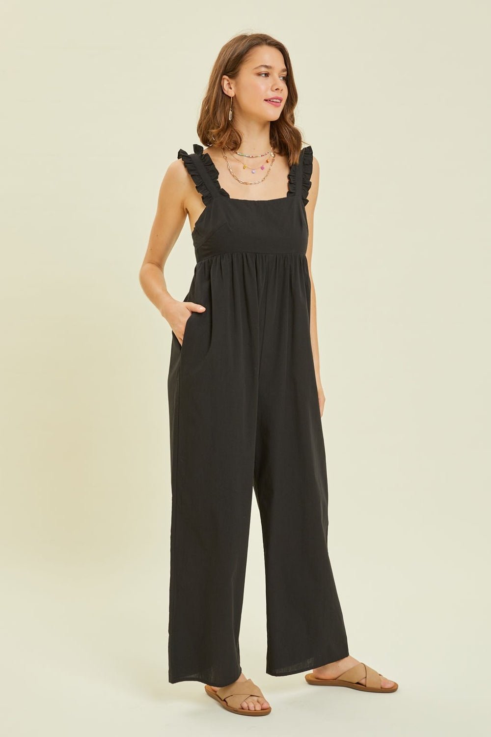 HEYSON Full Size Ruffled Strap Back Tie Wide Leg Jumpsuit - Happily Ever Atchison Shop Co.