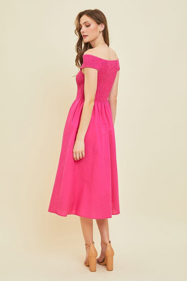 HEYSON Off - Shoulder Smocked Midi Dress - Happily Ever Atchison Shop Co.