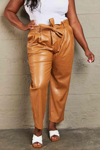 HEYSON Powerful You Full Size Faux Leather Paperbag Waist Pants - Happily Ever Atchison Shop Co.