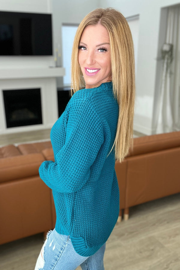 High Low Waffle Knit Sweater in Ocean Teal - Happily Ever Atchison Shop Co.
