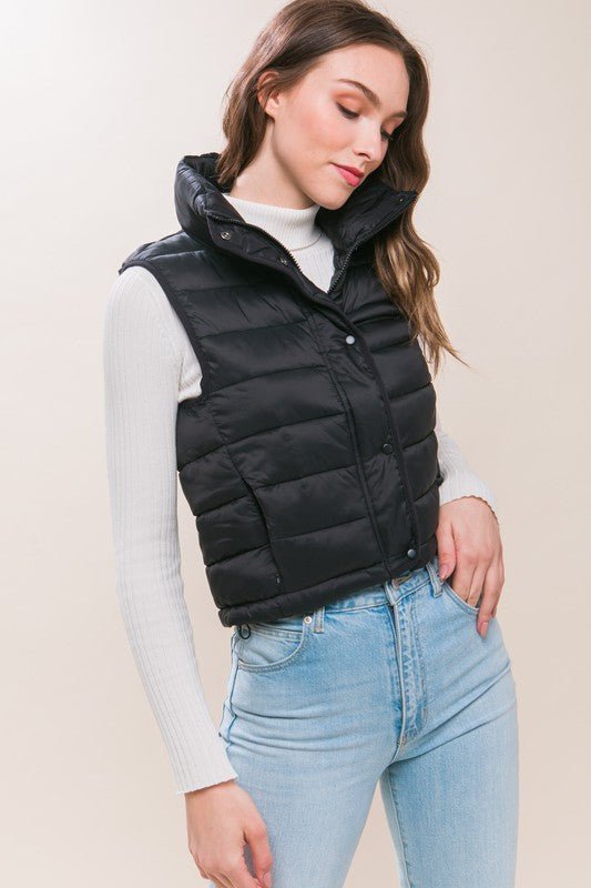 High Neck Zip Up Puffer Vest with Storage Pouch - Happily Ever Atchison Shop Co.