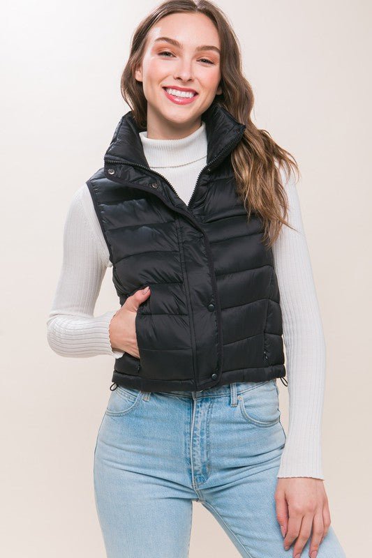 High Neck Zip Up Puffer Vest with Storage Pouch - Happily Ever Atchison Shop Co.