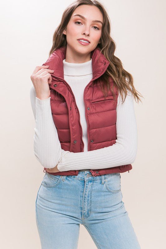 High Neck Zip Up Puffer Vest with Storage Pouch - Happily Ever Atchison Shop Co.