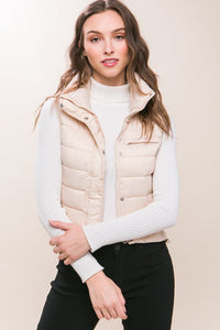 High Neck Zip Up Puffer Vest with Storage Pouch - Happily Ever Atchison Shop Co.