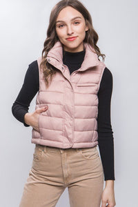 High Neck Zip Up Puffer Vest with Storage Pouch - Happily Ever Atchison Shop Co.