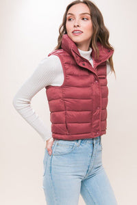 High Neck Zip Up Puffer Vest with Storage Pouch - Happily Ever Atchison Shop Co.