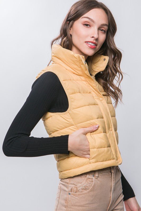 High Neck Zip Up Puffer Vest with Storage Pouch - Happily Ever Atchison Shop Co.