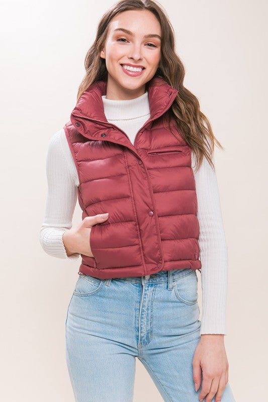 High Neck Zip Up Puffer Vest with Storage Pouch - Happily Ever Atchison Shop Co.