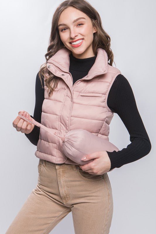 High Neck Zip Up Puffer Vest with Storage Pouch - Happily Ever Atchison Shop Co.