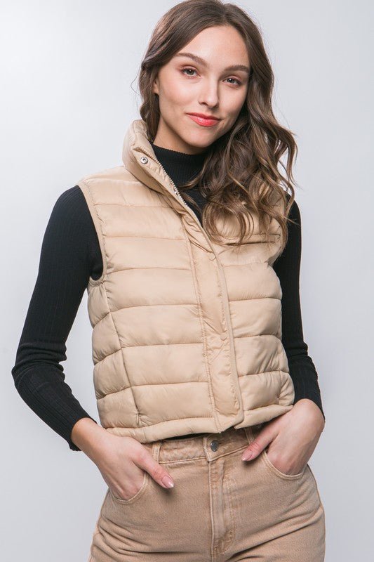 High Neck Zip Up Puffer Vest with Storage Pouch - Happily Ever Atchison Shop Co.