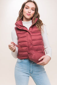 High Neck Zip Up Puffer Vest with Storage Pouch - Happily Ever Atchison Shop Co.