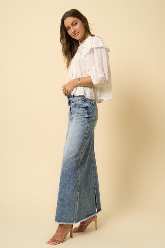 HIGH RISE FLARED MAXI SKIRT - Happily Ever Atchison Shop Co.