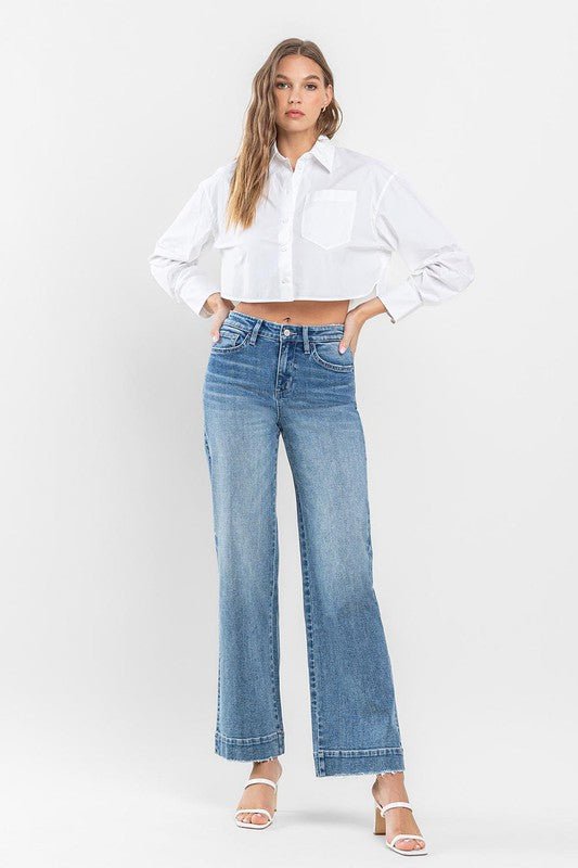 High Rise Wide Leg Jeans with Trouser Hem Detail - Happily Ever Atchison Shop Co.